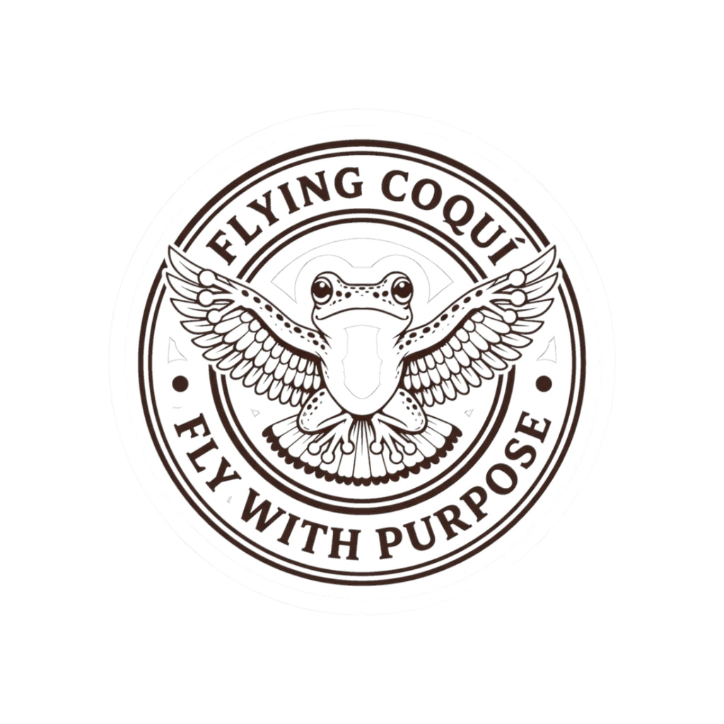 Flying Coqui Kiss-Cut Sticker — 'Fly With Purpose' Frog Emblem
