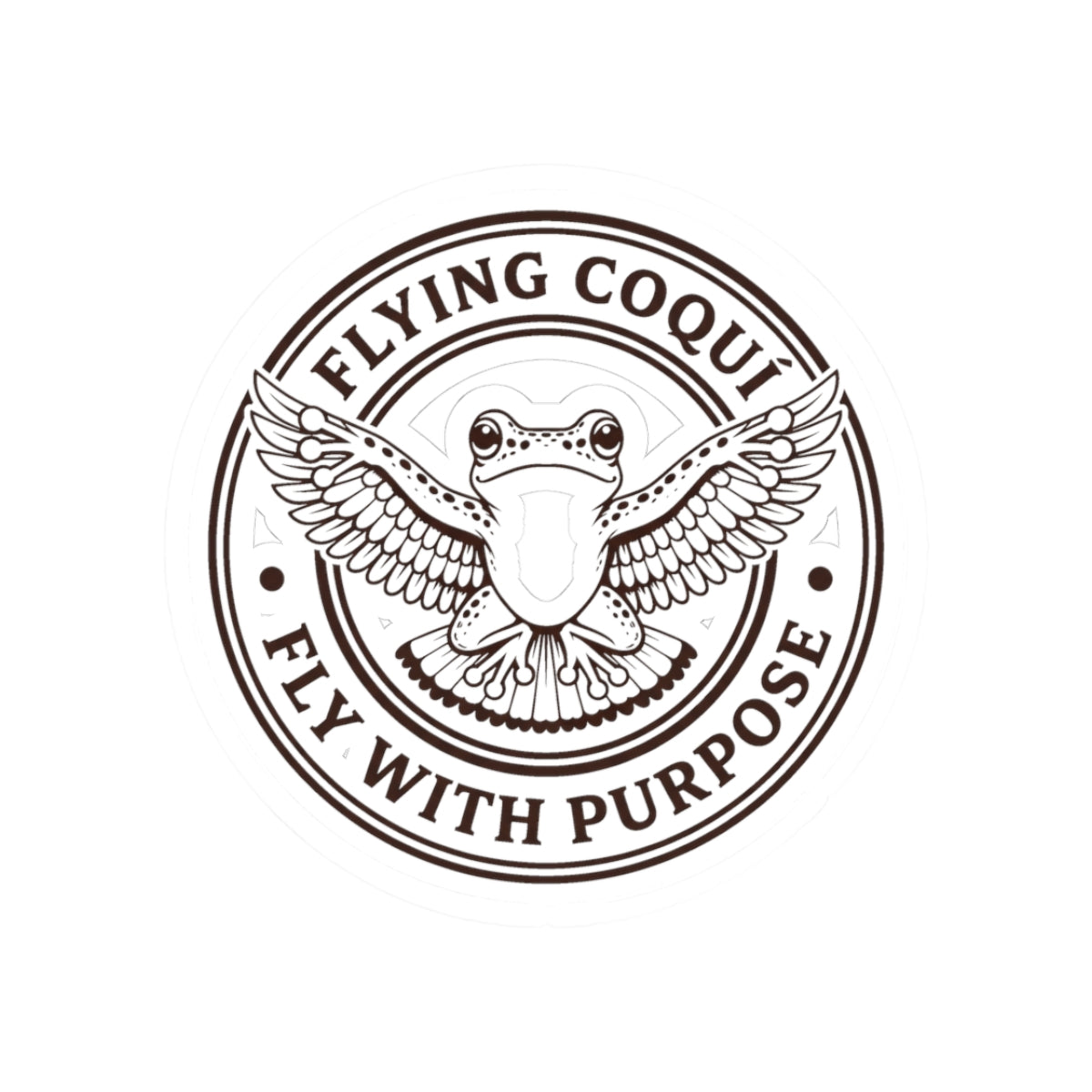 Flying Coqui Kiss-Cut Sticker — 'Fly With Purpose' Frog Emblem